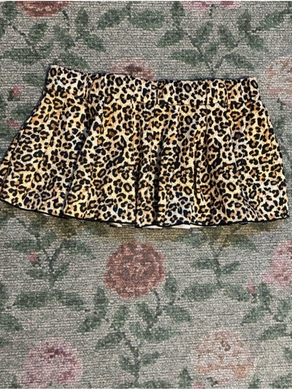 Leopard Print Pleated Mini Skirt - Brown/Black